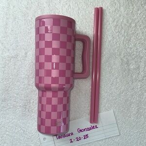 40oz Simple Modern pink checkers